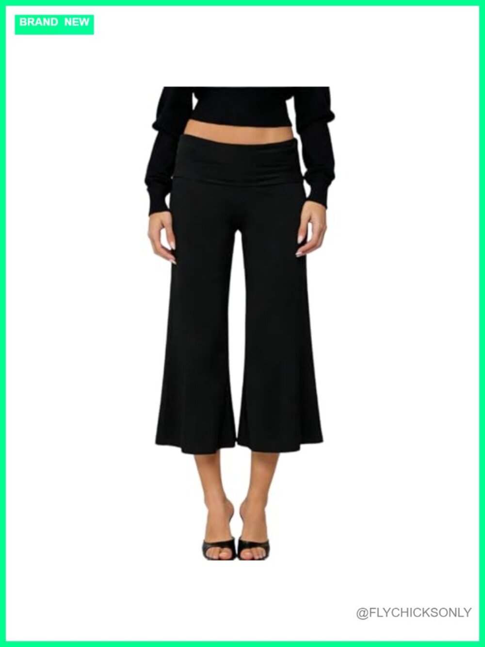Flowy Wide Leg Capri Yoga Pants Fold Over Low Rise Gaucho